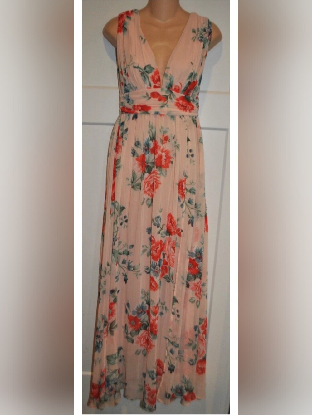 Lulu's Pink Floral V-Neck Maxi Dress with Side Slit